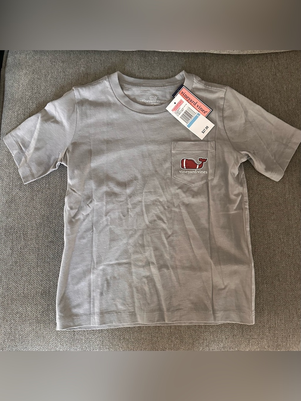 Vineyard Vines Kids Grey Whale Pocket T-Shirt- Football NWT/Size 5